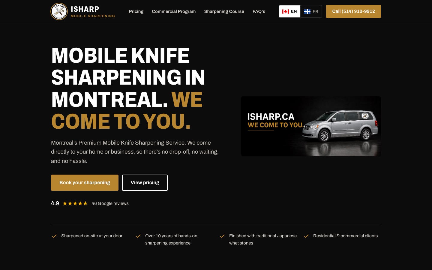 ISHARP mobile knife sharpening website, built by SmartReach